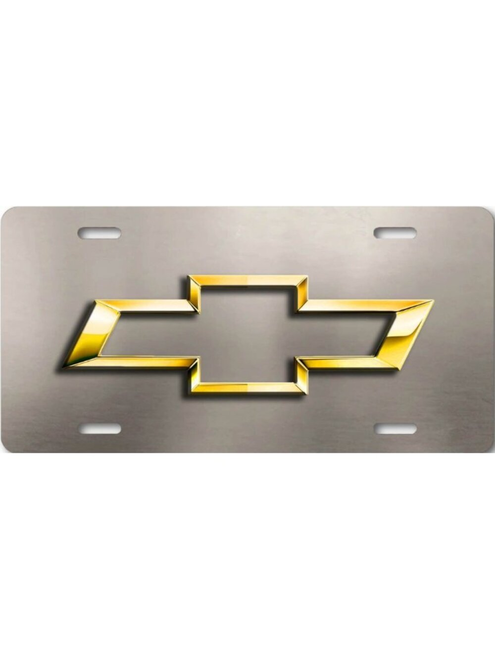 Chevy ART Chevrolet Gold Bow-tie on Nickel Steel look Aluminum License Plate Tag